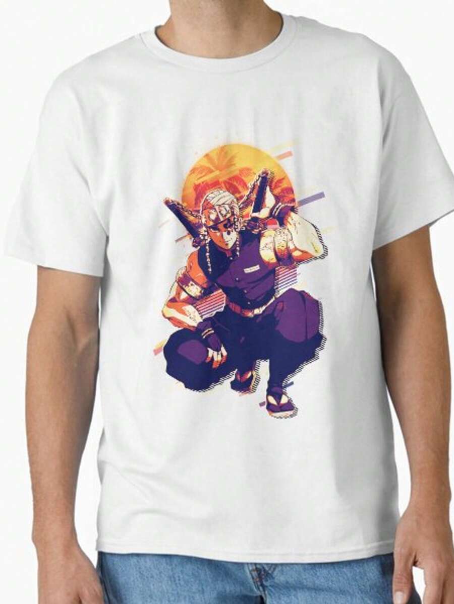 Tengen Uzui Retro Art Demon Slayers Japanese Anime Cartoon T Shirts Unisex Cotton Short Sleeve O-Neck Summer Top Tee Men & Women Graphic Tees T-Shirts Printed Funny T-Shirt 100% Cotton - 白色 - 查看 1