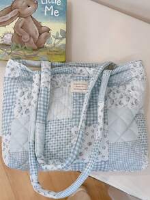 1 PC Printed Floral Patchwork Women Elegant Casual Quilted Shoulder Tote Bag Portable Large Capacity Shopping Bag Mommy Bag, For Office Commuting Travel And Vacation Essentials Cosmetics Makeup Toiletry Storage Bag, For Mobile Phone, Wallet, Sanitary Napkins, Keys, Laptop Computer, Wired Earphones, Earpods, Headphones, Charger, Lipsticks, Perfume, Skin Care And Beauty Products, Friend Gift Holiday Gift, Gifts For Women, Christmas Gifts, Gift Ideas For Women