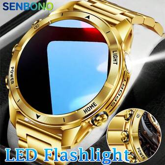  Reloj inteligente SENBONO para hombres con llamada inalámbrica, pantalla táctil HD completa, talla grande de 100 modos deportivos, contador de pasos, rastreador de distancia, teléfono/SMS, USB - Smartwatch, Body de aleación y correa de silicona, linterna LED, para hombres y mujeres - Batería de 515mAh, compatible con Android/iOS