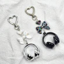 1 pièce Porte-clés écouteurs unisexe dégradé pour mélomanes, dragonne polyvalente pour téléphone, support de carte CCD cool, pendentif sac à dos étudiant, cadeau pour festival de musique, accessoire de voiture pour femmes, porte-clés pour sac