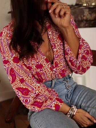 Women Casual Daily Printed Long Sleeve Button Down Shirt Comfortable Breathable Blouse For All Seasons Spring Autumn Fashion