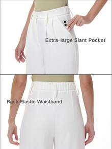 Women's Petite/Regular/Tall 3 Lengths Wrinkle-Free Flowy Office Dress Pants Slacks Breathable Workout Casual Wide Leg Stretchy High Waist Business Trousers - trắng - Xem 6