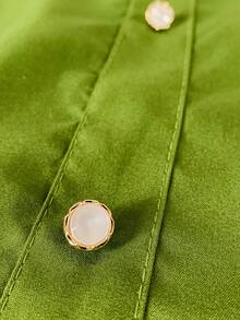 Women's Fashion Collared Blouse With Buttons On The Front, Code 1 - Army Green - View 6