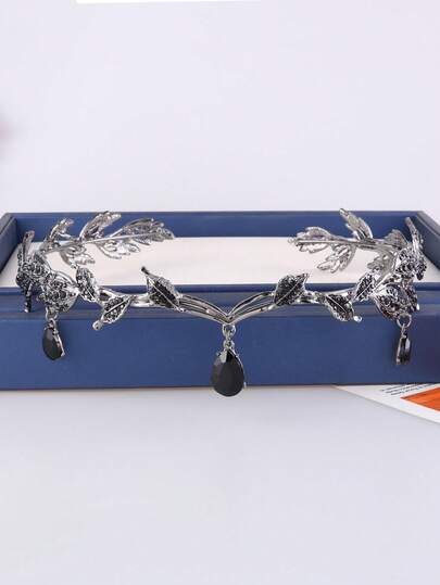 1pc Water Drop Pendant Glass Headband Crown, Suitable For Halloween, Photography, Birthday And Other Occasions