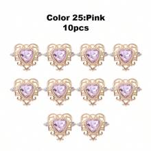 10pcs Mixed Color Vintage Hollow Out Zinc Alloy Heart Pendant With Glass Rhinestone In Baroque Style 22*26mm, Gold-Coloured Lolita Diy Jewelry Accessory For Palace Style Handmade Bracelet/Necklace/Earrings/Hair Clips/Headbands, Bridal Shoes/Clothes/Purses/Shawl Buckles, Window Curtains Decoration. Glass Rhinestone, Not Acrylic. Valentines
