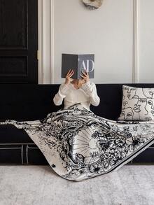 1 件仿羊绒黑白抽象蝴蝶提花沙发毯、户外野餐保暖披肩、宠物毯、办公室/露营盖毯、简约礼物，适合日常使用 - 黑色 - 查看 6