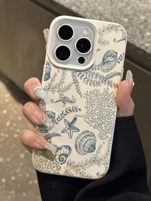 Ocean 1pc Vintage Seashell & Seaweed Pattern Soft Protective Phone Case, Anti-Slip & Anti-Drop, Compatible With Apple, Phones,International Version, Not The Domestic Version - Multicolor - View 4