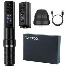 T-Rex 1 Set Professionelle Kabellose Tattoo Maschine Stift mit tragbarem Stromversorgung Bürstenloser Motor, LED-Anzeige, 40 Stücke Tattoo Nadeln, Stifthalter, Übungsleder, für Körperkunst