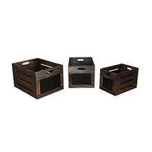 Benjara Cutout Design Wooden Box With Chalkboard Inserts Set Of 3 Brown And Black