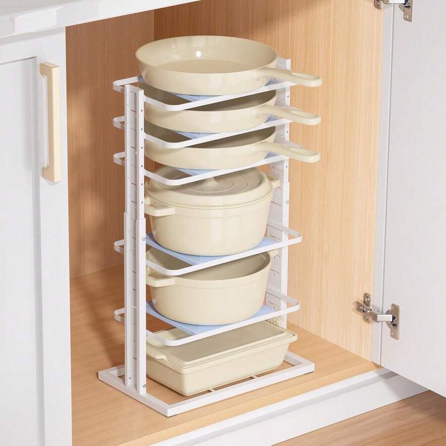 Organizador de ollas y sartenes para debajo del gabinete, resistente ajustable de 6 niveles, rejilla para organización en cocina. Color blanco - Blanco - Ver 1