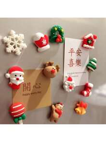 6/12pcs Christmas Themed 3D Cute Santa Claus Magnetic Fridge Stickers, Decorative Wall Stickers, Gifts - Multicolor - View 5