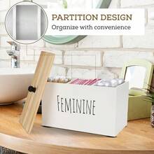 Tampon Holder Storage For Bathroom Feminine Wood Container Box Women Product Organizer Farmhouse Decor Pad Storage Container Box Rustic Accories White