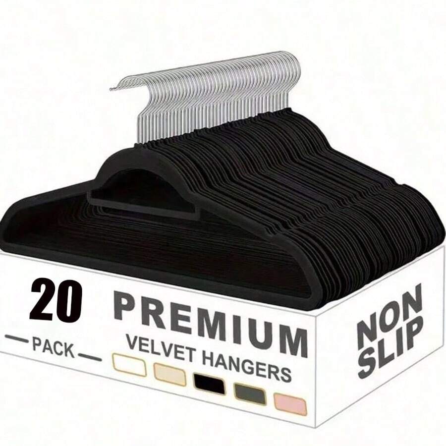 1/5/10/20pcs Velvet Clothing Hanger, Anti-Slip Non-Slip Hanger With Shoulder Slots, 360° Rotating Hook, Heavy-Duty Standard Hanger, Suitable For Coats, Shirts, Pants, Skirts, Suits, Saves Closet Space.