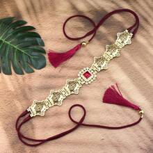 1pc Handmade Rope Waist Belt Chain, Gold Arabic Moroccan Robe Metal Waist Belt With Tassel Decor, Suitable For Summer, School Autumn, Autumn, Halloween - A - View 14