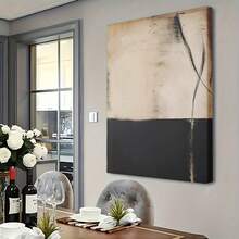 1pc Large Abstract Canvas Wall Art For Living Room Bedroom - Modern Minimalist Beige & Black Gallery Wrapped Home Office Decor - Contemporary Textured Neutral Print Painting Artwork - Multicolor - View 3
