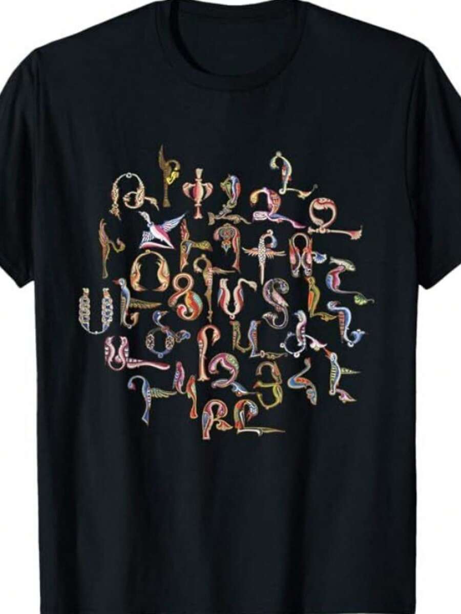 Armenian Alphabet Birds Armenia Symbols T-Shirt - màu đen - Xem 1