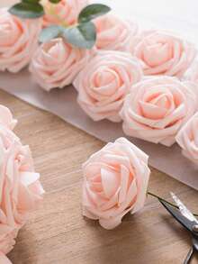 Artificial Flower Roses, 7/12/17/22/27pcs Real Touch Fake Foam Roses For Valentines Day DIY Bouquets Wedding Party Baby Shower Home Decorations - Pink - View 8