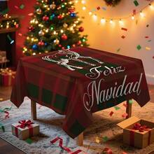1pc Rectangular Tablecloth, Classic Red & Black Plaid Christmas Tablecloth With Minimalist Reindeer Print Design, Suitable For Various Christmas Scenes, Washable And Reusable, Applicable For Daily Home, Restaurant, Living Room Gatherings, Christmas Themed Parties, Indoor/Outdoor Use - Multicolor - View 16