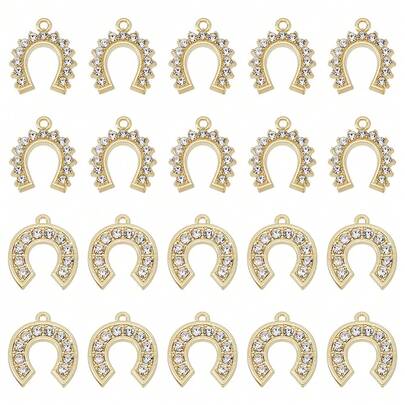 MAGICALCUTDIE 1box 20pcs 2 Style Alloy Rhinestones Horseshoe Arch Shaped Pendants For Necklace Bracelet Earring Making Jewelry Hole: 1.5~1.8mm