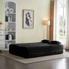 Modern Floor Sofa With 2 Pillows,Convertible Plush Corduroy Foam-Filled Sleeper Sofa Bed,15" Full Size Folding Mattress For Living Room,Guest Bed,No Assembly Required - 黑色 - 查看 10