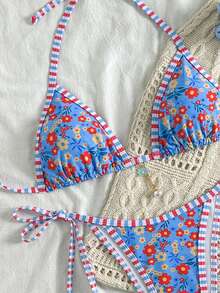 Lady's Floral Print Halterneck & Tie-Side Two Pieces Swimsuit: Sexy, Stylish, Youthful, Sweet, Girly – Perfect For Beaches And Travel Parties, Spring & Summer New Arrival