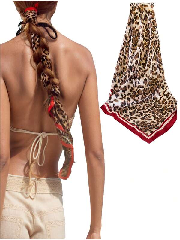 1PC Women's Leopard Print Animal Print Square Scarf, Elegant Scarf Bandana Women's Satin Sexy Bandana Hair Ornaments, Holiday Party Party Decoration