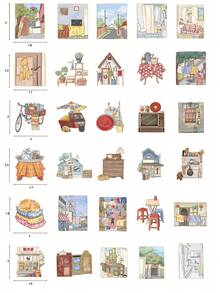 50 miếng dán trang trí phong cách retro trong suốt, đồ thủ công, miếng dán nhựa vinyl PET - Nhiều màu - Xem 2