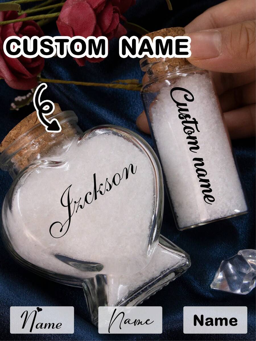 Custom Mini Jars With Text,Personalized Mini Jars With Cork Lids,Customized Sand Jars Keepsake,Customizable Small Decorative Jar,Wishing Bottle,Memory Bottle,Beach Honeymoon,Valentine's Day,Wedding Gifts,Cute Glass Jar,Birthday Gifts,Bedroom,Living Room,Groom,Bride,Friends,Couple,Family,Father,Mom - Style a - View 1