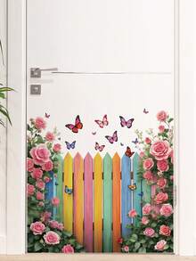 2 件/1 件墙贴 - [彩色栅栏蝴蝶、莲花] PVC 自粘可移除墙贴，适用于托儿所、儿童房、游戏室或教室 - 适合任何空间的可爱创意墙面装饰 - 彩色 - 查看 2