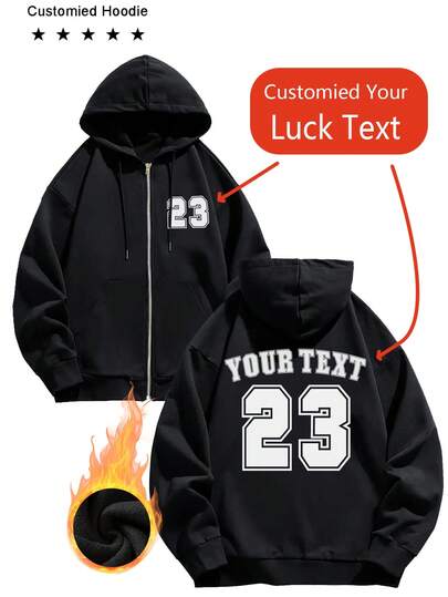 Customized Women's Zip-Up Hoodie/Any Text Can Be Customized - Customize Your And Their Text/Your Pet's Name/Lover's Name/Text/Work Uniform Design/Dance Troupe Logo/Couple/Parent-Child/Best Friend/Beloved Child/Boyfriend Or Girlfriend, Winter Long Sleeve Sweatshirt/Couple/Parent-Child Set/Thanksgiving/520, No Restrictions, Welcome To Customize