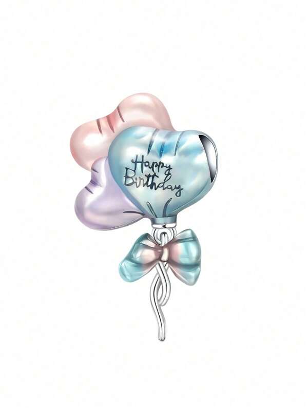 Silver Plated Charm Love Bow Happy Birthday Blue Beads Charm Pendant Ball Suitable For Bracelets DIY Women's Jewelry