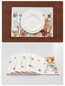 1/2/3/4/5pcs Linen Table Runner And Placemat Set, Heat Resistant, Stain Resistant, Wrinkle Resistant, Machine Washable, Suitable For Home Dining Room And Restaurant, Table Decor, Home Goods, Suitable For Holiday Party, Kitchen, Fireplace - Multicolor - View 6