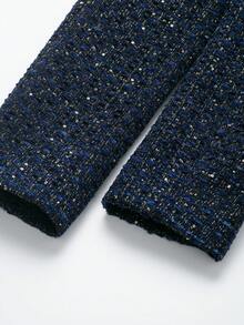 女式长袖金属纽扣设计优雅腰带粗花呢夹克 - 藍色 - 查看 5