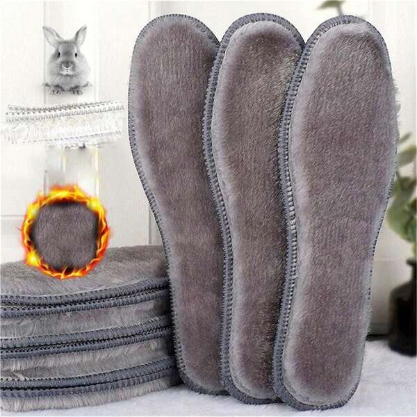 2 Stücke selbstbeheizende Einlegesohlen, thermostatische Thermosohle mit Kunsthasenfell für Winterstiefel, Sohlenauflage mit Plüsch. Es wird empfohlen, eine Nummer größer zu wählen.