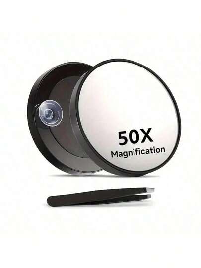 1个Cosmeria 50倍放大镜，带吸盘和镊子，40倍化妆镜，强力放大，方便精准化妆和修眉，适用于梳妆台、旅行、卧室、化妆配件、镜子、化妆镜、迷你镜、便携式镜子、小镜子、手持镜，价格实惠，是圣诞礼物、化妆品、化妆工具的理想之选，也是送给女性的圣诞礼物。