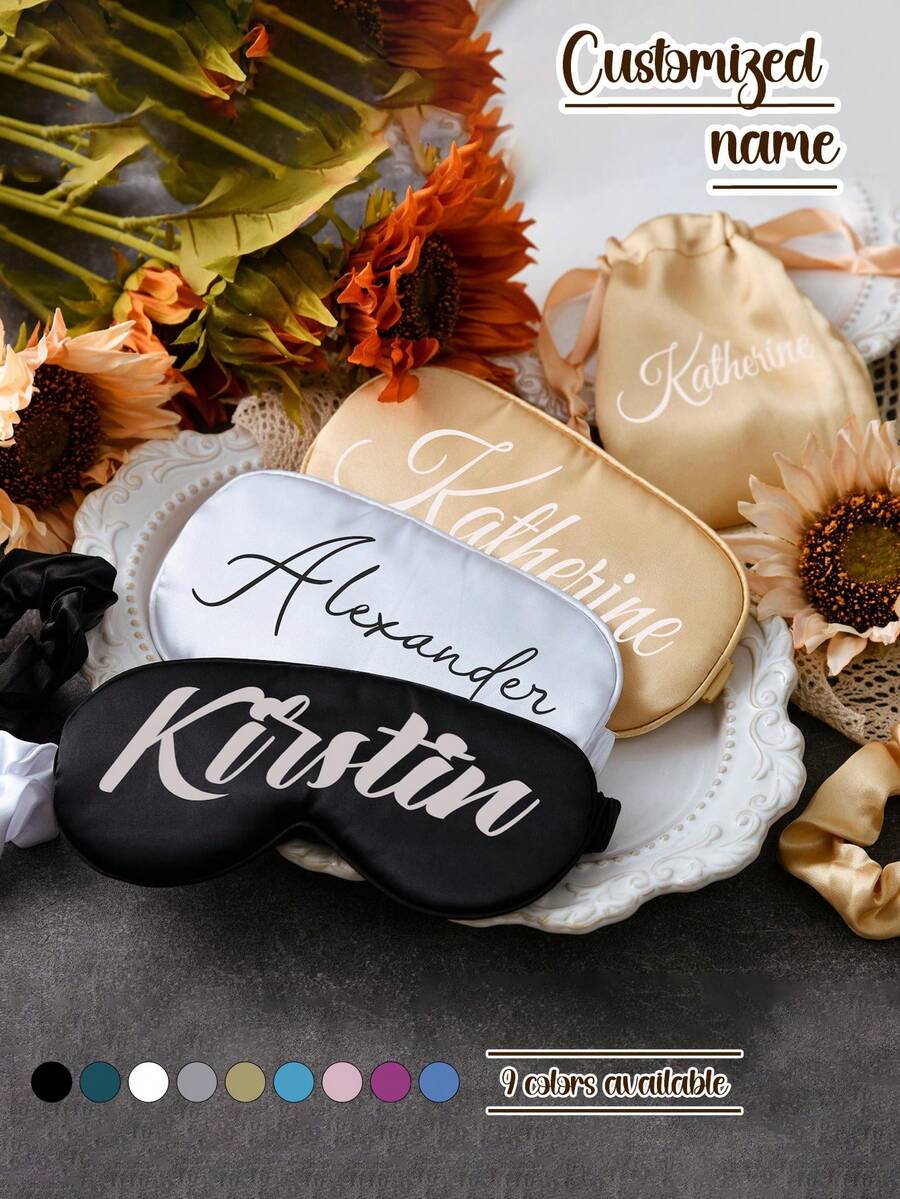 3 buah Masker Mata Tidur Sutra yang Dipersonalisasi, Hadiah untuk Pengiring Pengantin, Suvenir Pesta Pernikahan, Hadiah Pernikahan - MultiWarna - View 1