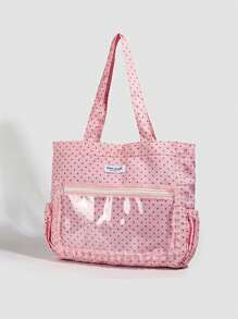Korean Style Polka Dot Canvas Tote Bag Large Capacity Foldable Commuter Bag For University Students Shoulder Bag With Ruffle Skirt And Drawstring Cloud Design Dots - Pink - View 2