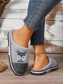 Pantofole piatte da donna grigie con ricamo a cartone animato, leggere e confortevoli, adatte per tutte le stagioni, pantofole casual unisex per la casa