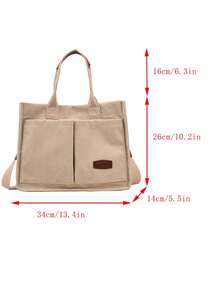 Bolso de mano plegable de pana a rayas, de gran capacidad - Caqui - Ver 3