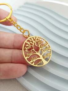 1pc Customized Tree Of Life Keychain, Personalized Last Name Keychain, Stainless Steel Chain Keychain Car Backpack Decorative Ornaments Gift, Christmas Gift Labor Day Gift Unique Customized Family Jewelry, Bridesmaids Gold Fashion, Autumn Fashion