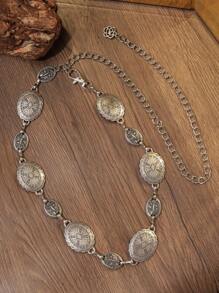 1pc Women's Bohemian Western Style Carved Geometric Pattern Vintage Waist Chain, Casual Fashion Accessory