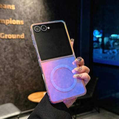 Custodia per telefono compatibile con Samsung Galaxy Z Flip7, con copertura magnetica, stile valigia, colore iridescente olografico e sfumato laser