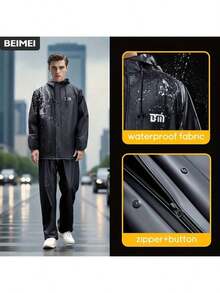 بدلة مطر للرجال BM، طقم معطف مطر وبنطال للدراجات النارية للبالغين عالي الجودة قابل للفصل، باللون الأسود، مناسب للدراجة والعمل في الهواء الطلق والتنزه
