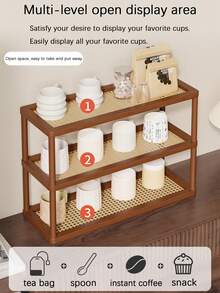 Estantería de 3 niveles de bambú, plástico y ratán para almacenamiento en la cocina, apta para guardar y organizar condimentos, aperitivos, tazas, libros y otros artículos, aplicable para la cocina, el estudio, la sala de estar, estantería independiente y estantería vertical - Marrón - Ver 8