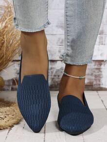 2025 Autunno Scarpe piatte a punta con motivo a righe in maglia per donna, stile boho chic casual e sexy, loafer a coste adatte per vacanze, feste, casa, ufficio, all'aperto, per tutte le stagioni