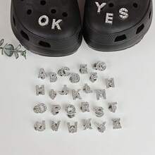 1pc DIY Shoe Decoration Charms, Shiny Rhinestone English Letter Decor, Non-Metal Lightweight Material, Y2K Fashion Versatile Cute Unisex, Suitable For EVA Beach Shoes, Slippers, Detachable Shoe Uppers, Holiday Gift - Silver - View 7