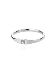 女士时尚 A-Z 字母小戒指 不锈钢戒指 美观婚礼珠宝礼物 - 銀色 - 查看 17