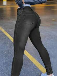 Womens Classic High Waisted Skinny Stretch Curvy Butt Lifting Jeans Slim Fit Denim Pants - 灰色 - 查看 3