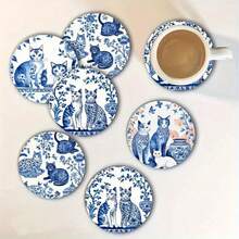 Set de 6 posavasos de madera con marco de porcelana azul y blanca, adecuados para la decoración de la sala de estar, dormitorio y cocina, 300 sets/1800 piezas - Multicolor - Ver 4