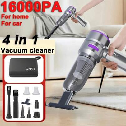 16000Pa Handheld Vacuum Cleaner, Vacuum Cleaner And Air Purifier, High Power Wet & Dry Handheld Car Vacuum Cleaner With Multiple Nozzles/Small Floor Mop, Suitable For Car, Home, Office And Pets